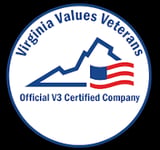 Virginia Values Veterans official V3 certified company logo with state outline and American flag